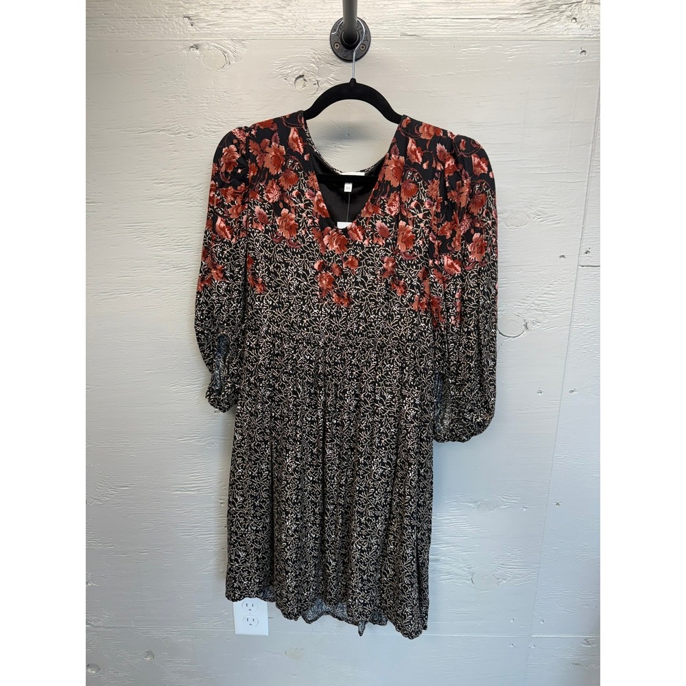 Maurices Floral Mixed Print V-Neck Mini Dress Lace Up Back Rust Black XS NEW